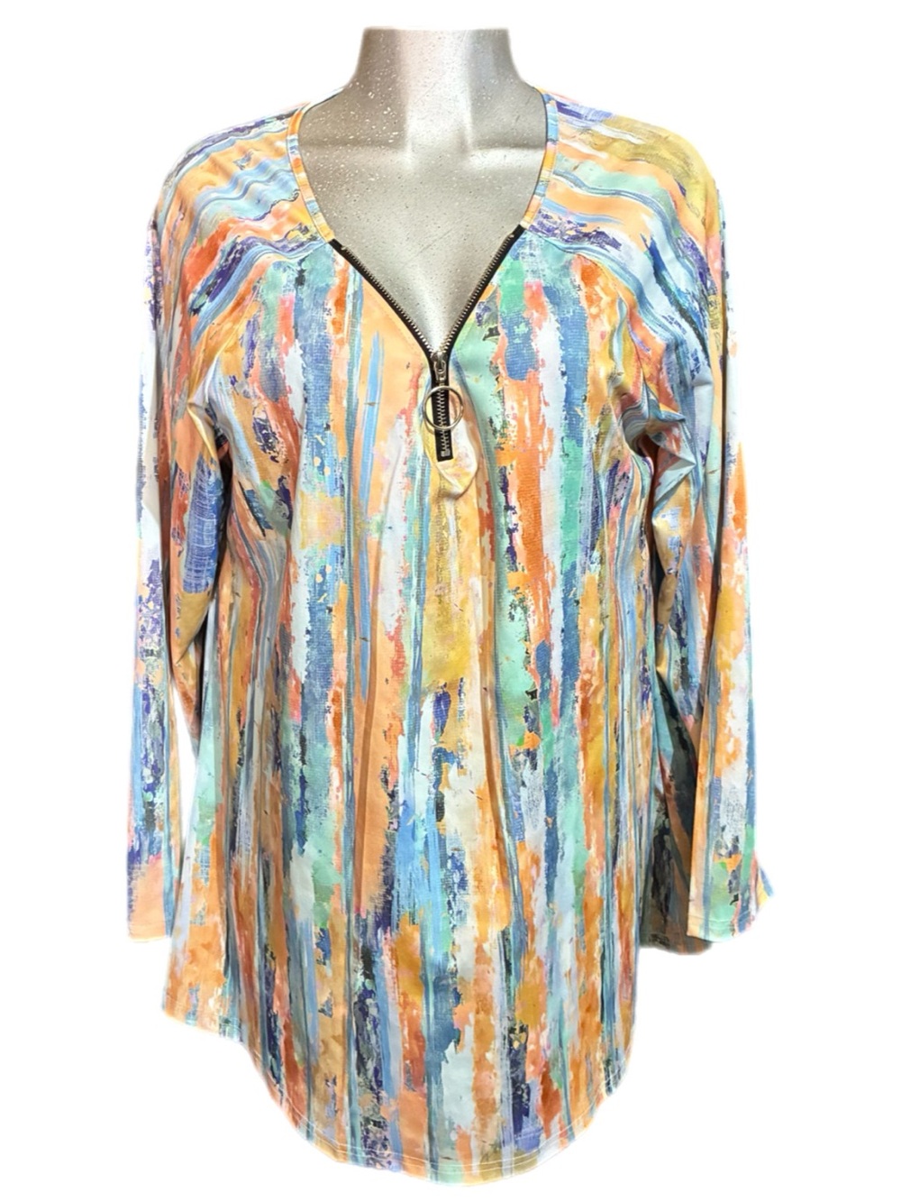 Striped Watercolor Colorful Abstract Tunic Top Size 2XL Eclectic Quirky Resort